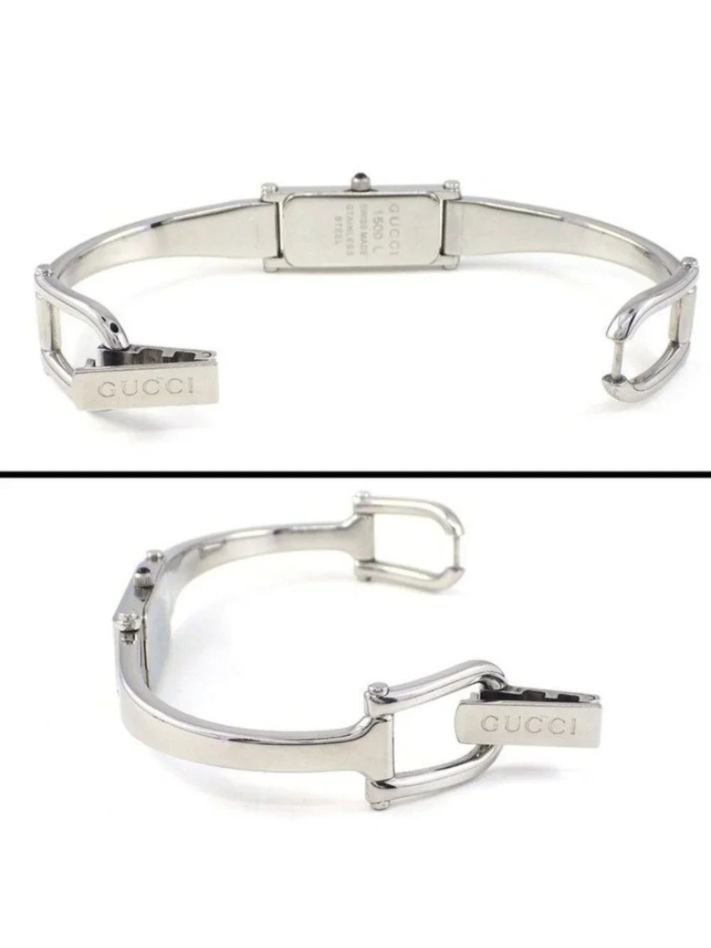 Gucci Watch Bracelet Bangle Horsebit Rectangular Blue Mother of Pearl Dial SS